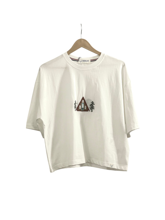 تیشرت کراپ گلدوزی خونه رنگ کرم