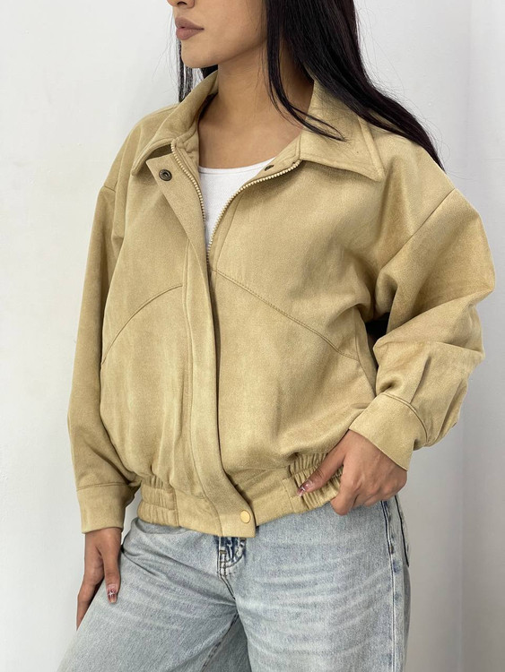 بامبر جکت جیر آستر دار رنگ کرم