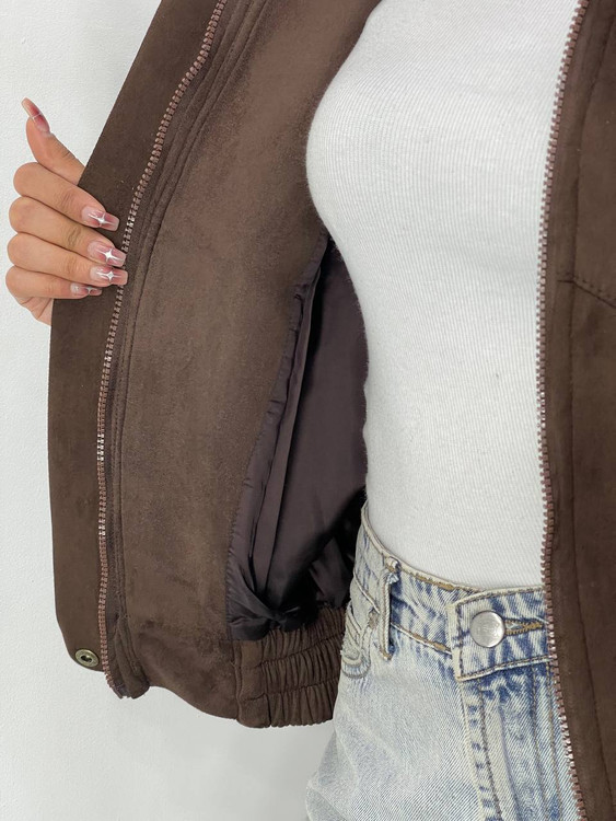 بامبر جکت جیر آستر دار رنگ قهوه ای