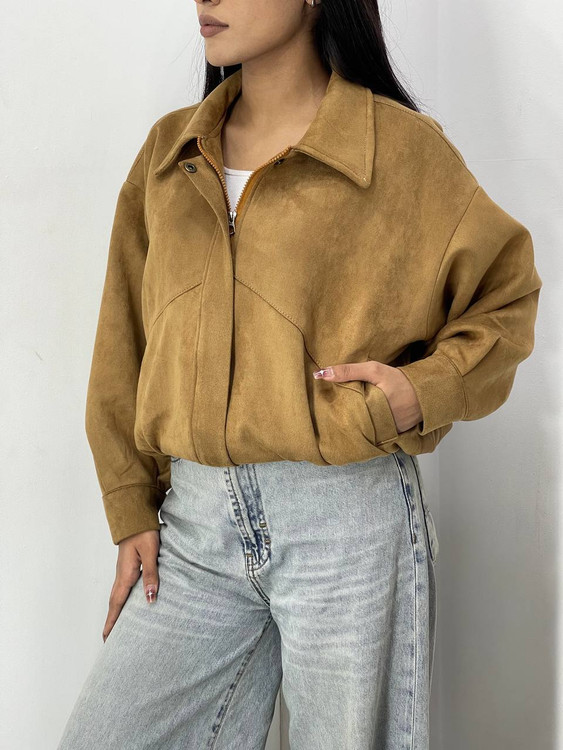 بامبر جکت جیر آستر دار رنگ شتری(نسکافه ای)