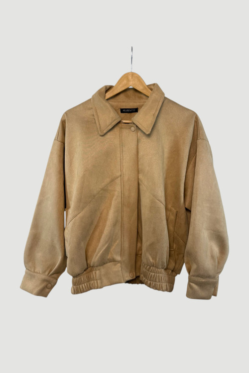 بامبر جکت جیر آستر دار رنگ کرم