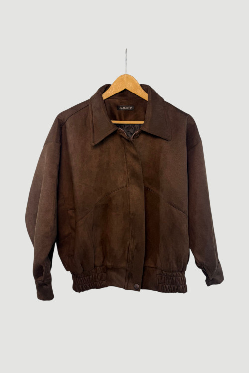 بامبر جکت جیر آستر دار رنگ قهوه ای