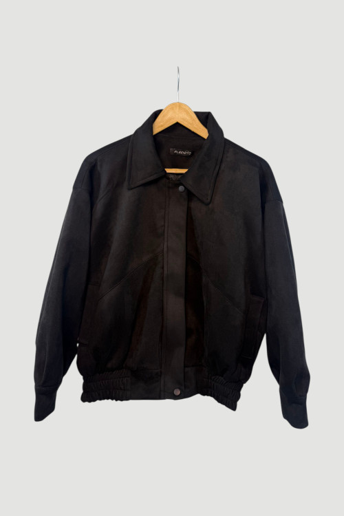 بامبر جکت جیر آستر دار رنگ مشکی