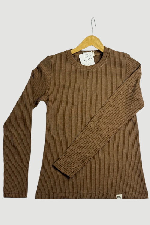 بلوز یقه گرد کبریتی رنگ قهوه ای