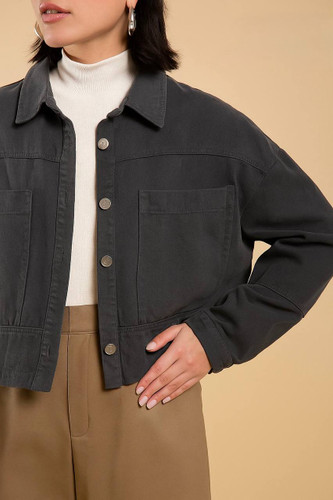 کت کتان کراپ رنگ ذغالی