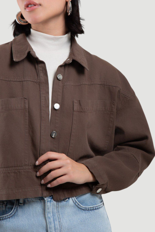 کت کتان کراپ رنگ قهوه ای