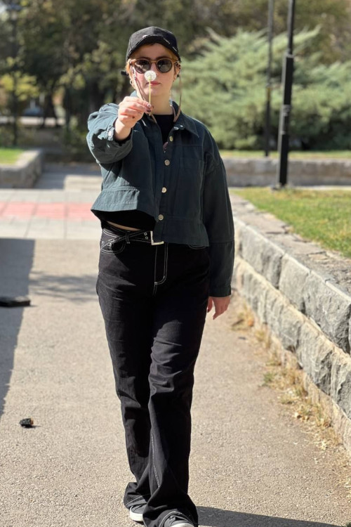 کت کتان کراپ رنگ یشمی