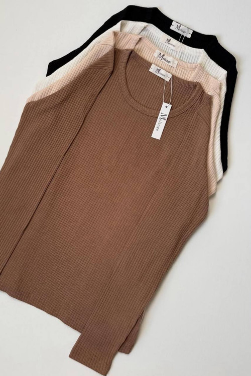 بلوز یقه گرد کبریتی رنگ قهوه ای