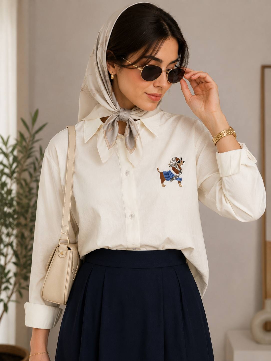 شومیز لینن زنانه فیدو طرح سگ