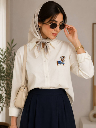 شومیز لینن زنانه فیدو طرح سگ